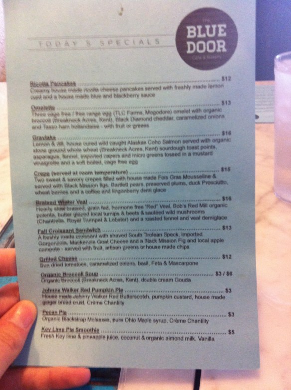 blue door.todays specials